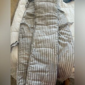 Pottery Barn Kids Belgian Flax Linen Gray Stripe crib Quilt and bumper